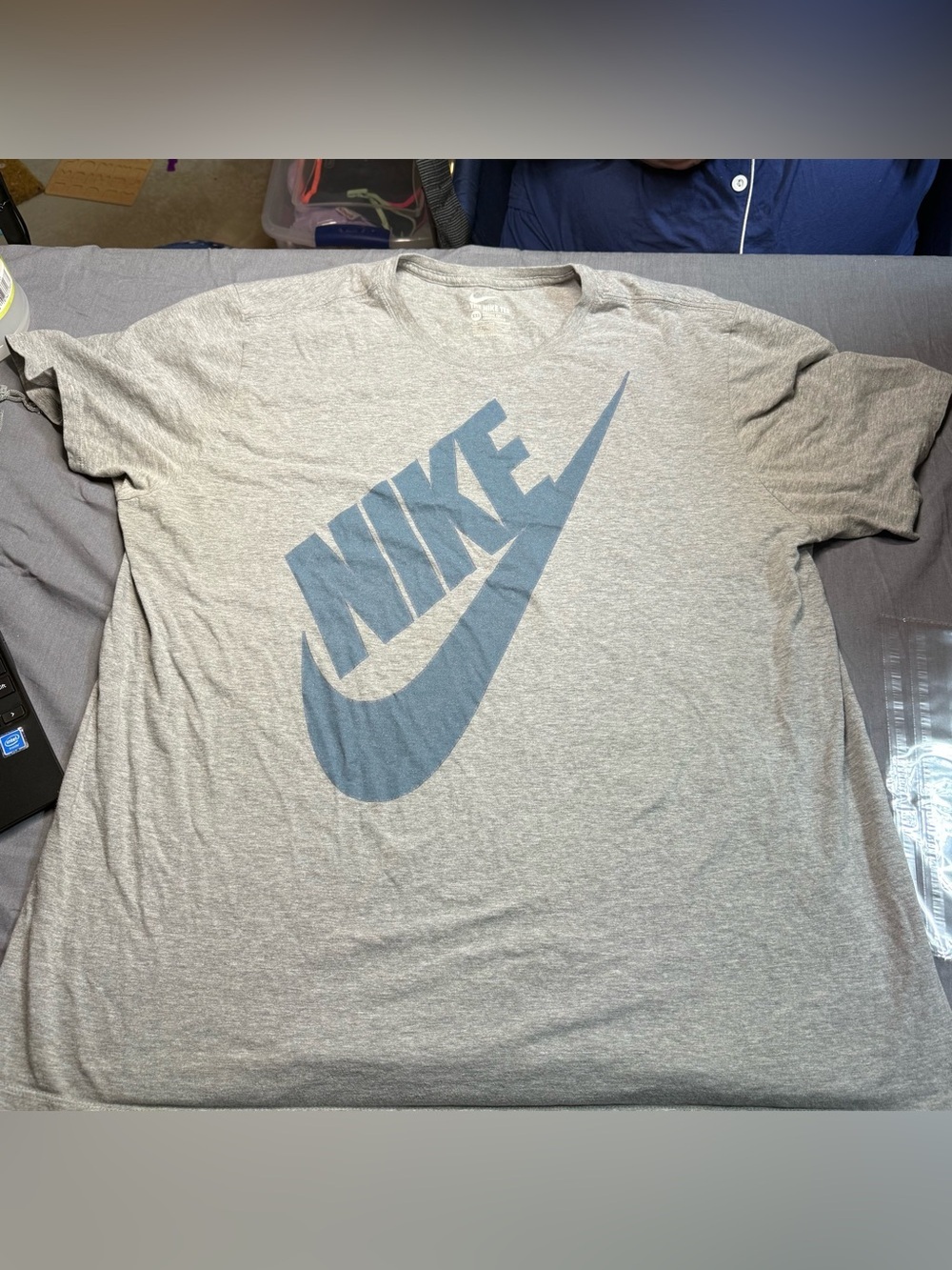 Nike Light Gray Short-Sleeve Tee with Blue Swoosh